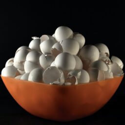 Ägg och äggskal i en stor skål